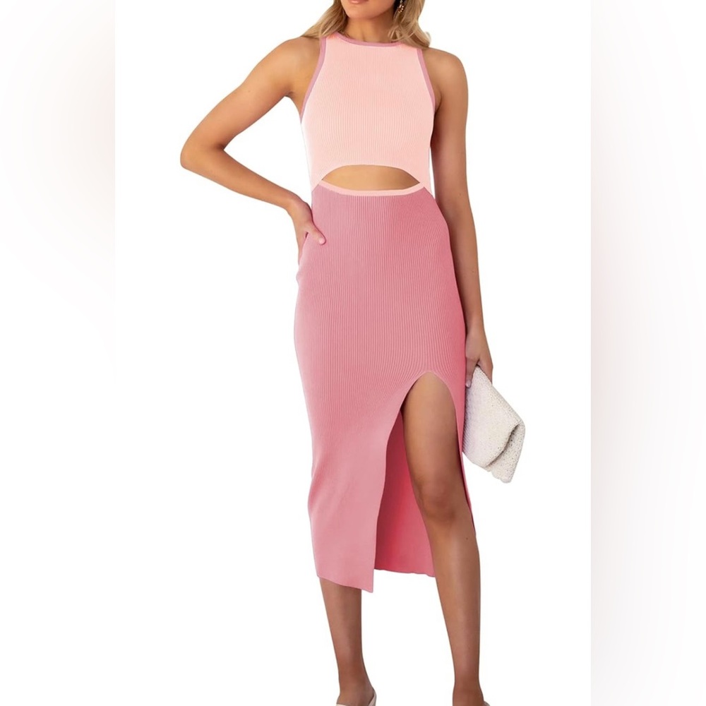Petal and Pup Pink ribbed cut out midi dress - maternity/bump friendly!